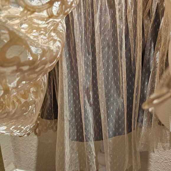 Ryu L Lace Mesh Dress Tan Cream Romantic Boho Cottagecore Vintage Fit Flare - Picture 16 of 16